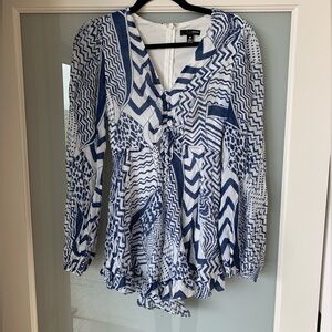 Patterned Aqua Romper with Cut Out